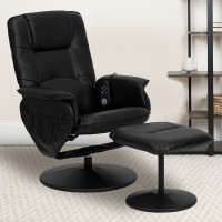 Flash Furniture Massaging Black Leather Recliner and Ottoman with Leather Wrapped Base BT-753P-MASSAGE-BK-GG